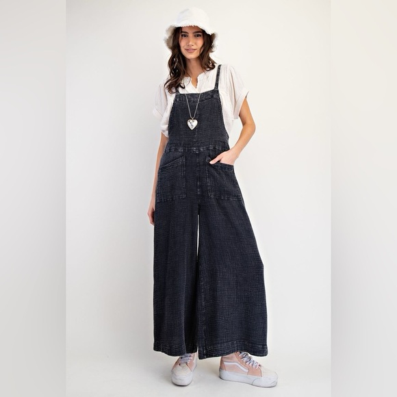 New Easel Washed Cotton Wide Leg Jumpsuit Slouchy Overalls Romper - Picture 6 of 6